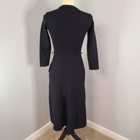 Eliza J Midi Dress Small Black 3/4 Sleeve Sweater Knit A Line Pullover Crewneck - Picture 3 of 13